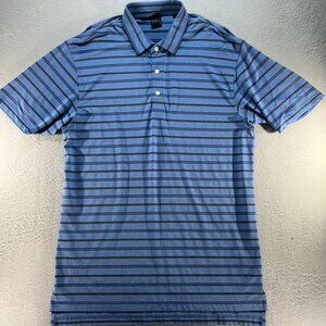 Dunning Golf Polo Shirt Mens XL Blue Striped Performance Stretch Breathable